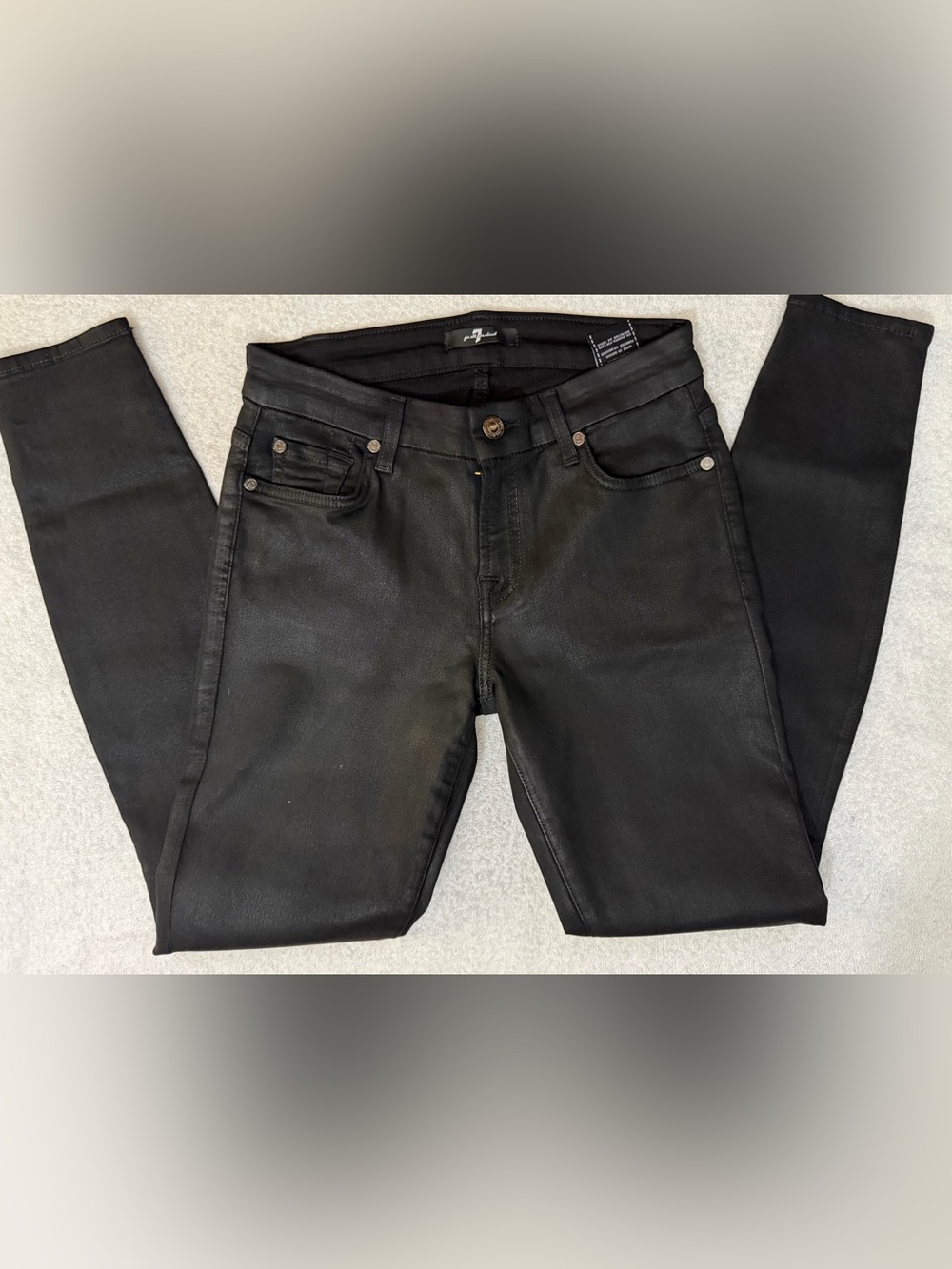 7 For All Mankind Coated Skinny Jeans Modal Leather Look 81314 Edgy Stretch Slim